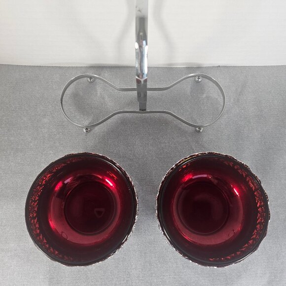 Rare Vintage Mayell EP Ruby Red Double Condiment Caddy On Steel Made in England - Picture 5 of 10